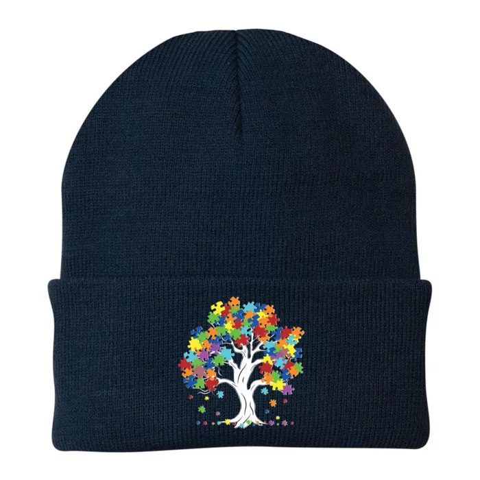 Autism Awareness Puzzle Piece Tree Knit Cap Winter Beanie