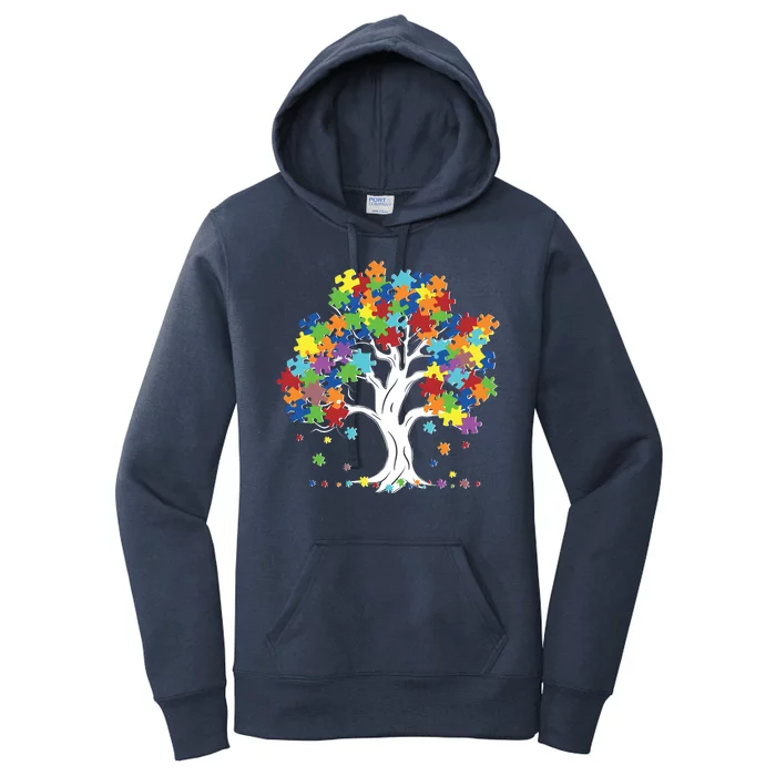 Autism Awareness Puzzle Piece Tree Women's Pullover Hoodie