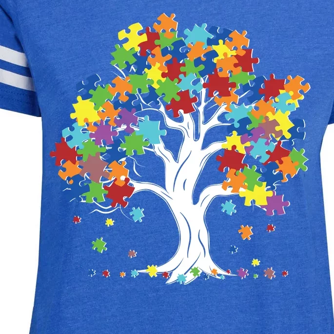 Autism Awareness Puzzle Piece Tree Enza Ladies Jersey Football T-Shirt