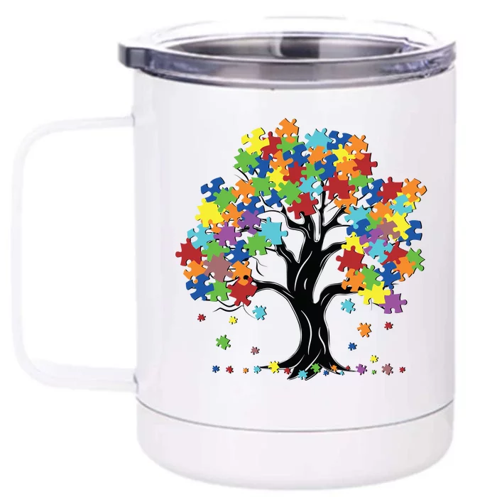 Autism Awareness Puzzle Piece Tree Front & Back 12oz Stainless Steel Tumbler Cup