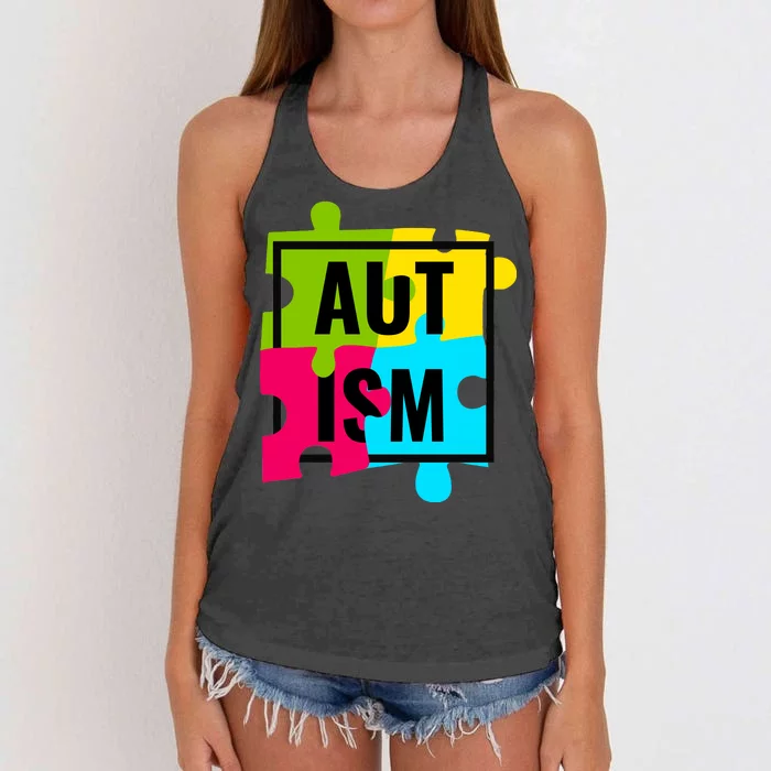 Autism Awareness Puzzle Pieces Women's Knotted Racerback Tank