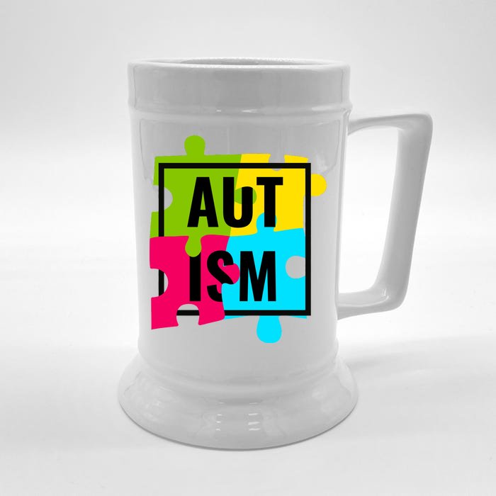 Autism Awareness Puzzle Pieces Front & Back Beer Stein