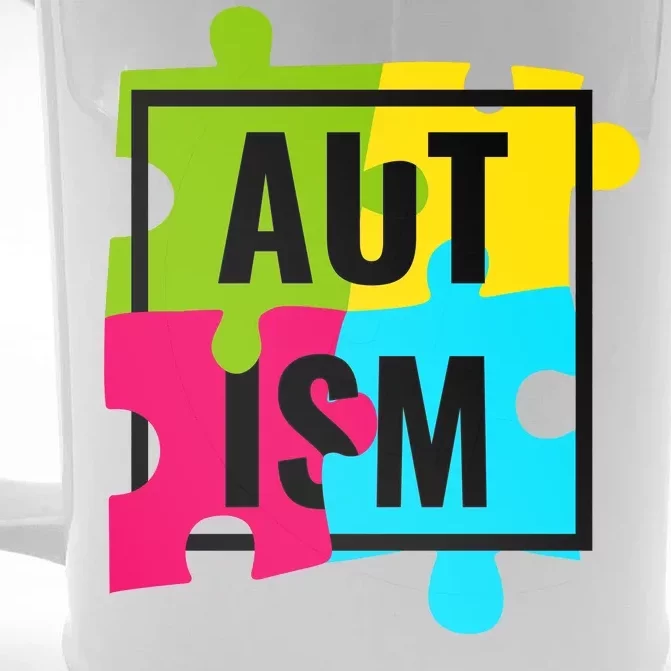 Autism Awareness Puzzle Pieces Front & Back Beer Stein