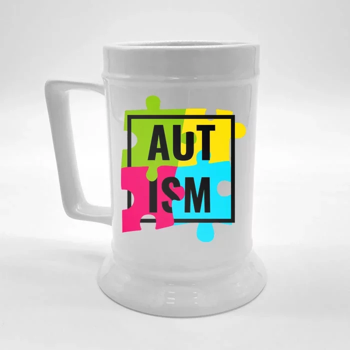 Autism Awareness Puzzle Pieces Front & Back Beer Stein