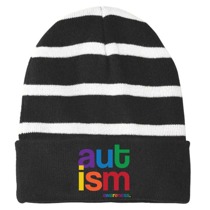 Autism Awareness Rainbow Letters Striped Beanie with Solid Band