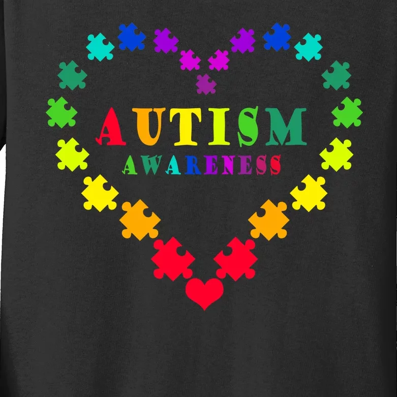 Autism Awareness Rainbow Puzzles Of Love Kids Long Sleeve Shirt