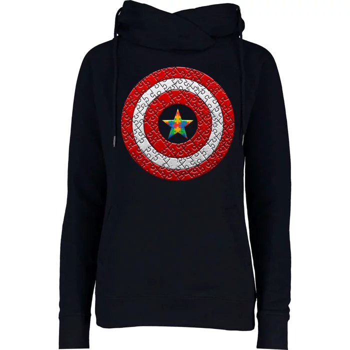 Autism Awareness Star Hero Shield Womens Funnel Neck Pullover Hood