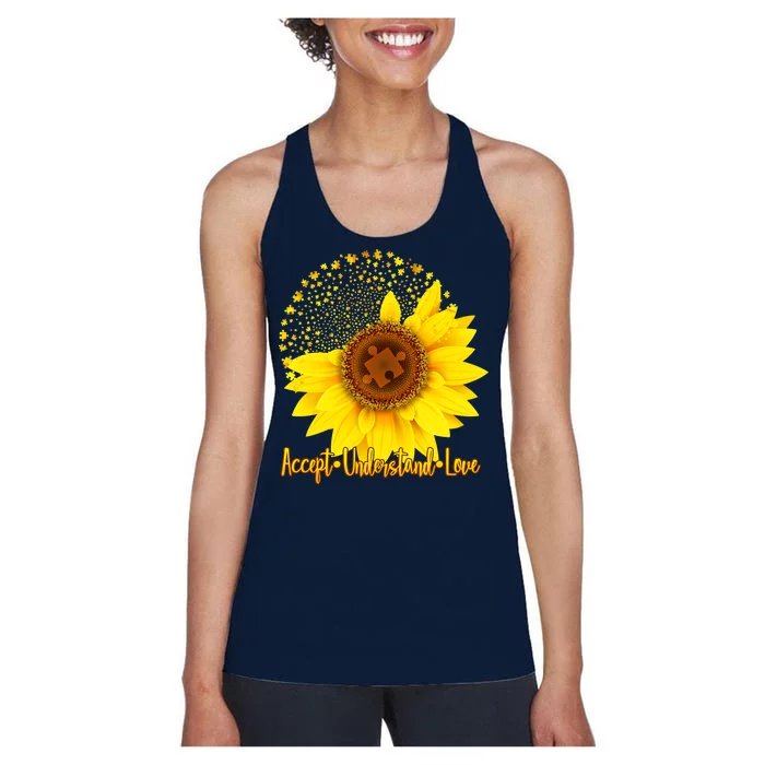 Autism Awareness Sunflower Puzzle Women's Racerback Tank