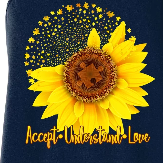 Autism Awareness Sunflower Puzzle Women's Racerback Tank