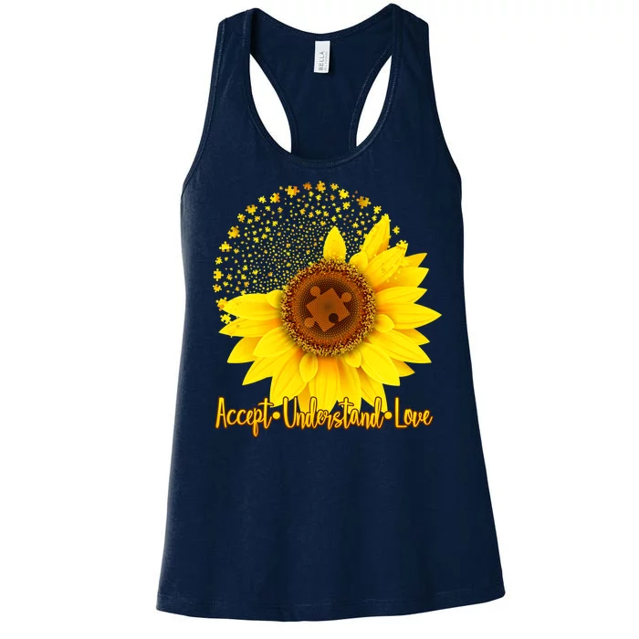 Autism Awareness Sunflower Puzzle Women's Racerback Tank