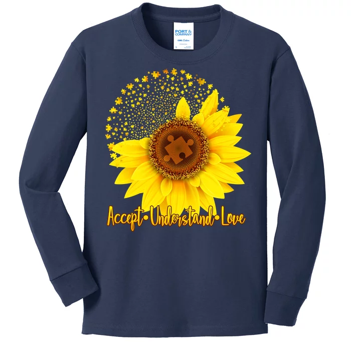 Autism Awareness Sunflower Puzzle Kids Long Sleeve Shirt