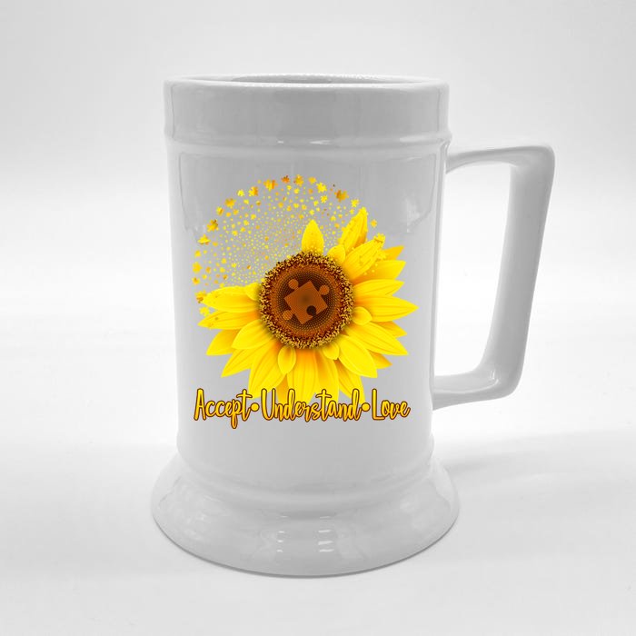 Autism Awareness Sunflower Puzzle Front & Back Beer Stein