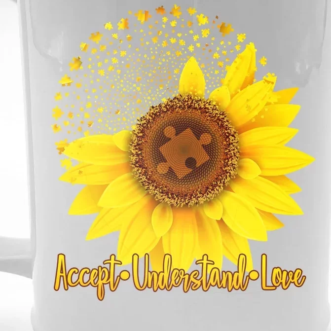 Autism Awareness Sunflower Puzzle Front & Back Beer Stein