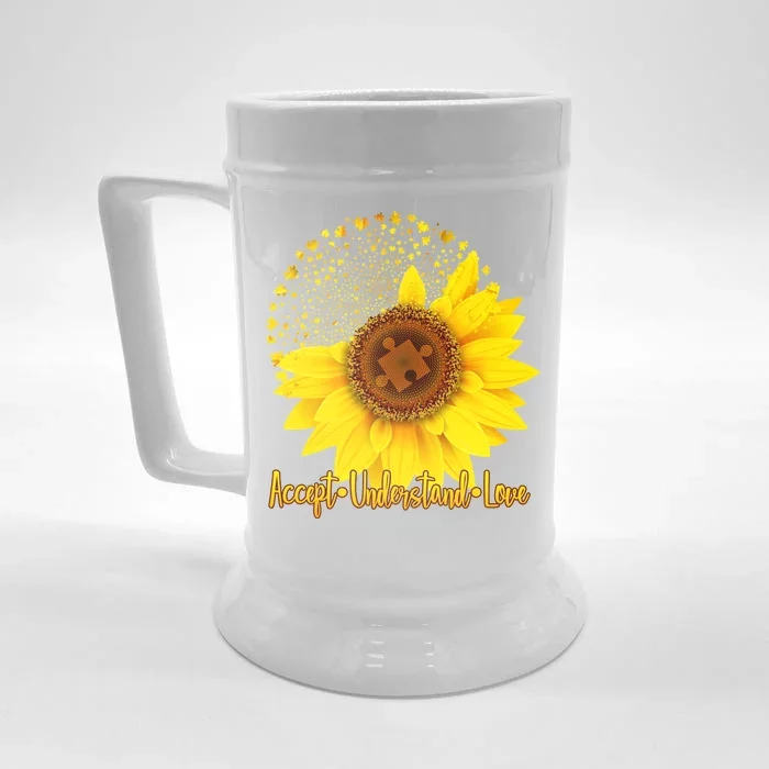 Autism Awareness Sunflower Puzzle Front & Back Beer Stein