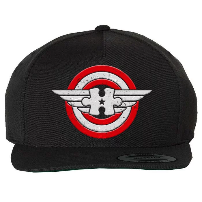 Autism Awareness Superhero Shield Crest Wool Snapback Cap