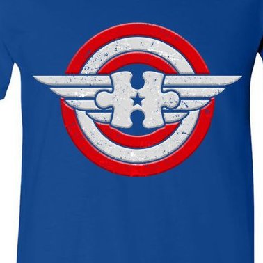 Autism Awareness Superhero Shield Crest V-Neck T-Shirt