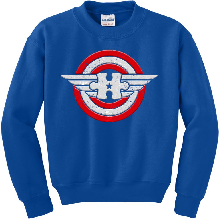 Autism Awareness Superhero Shield Crest Kids Sweatshirt