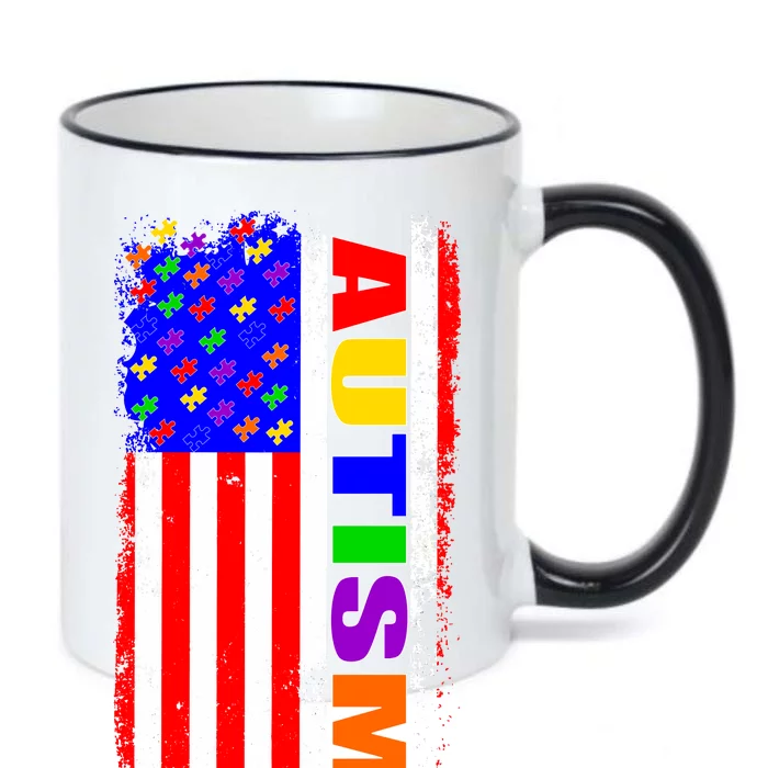 Autism Awareness USA Puzzle Rainbow Flag Black Color Changing Mug