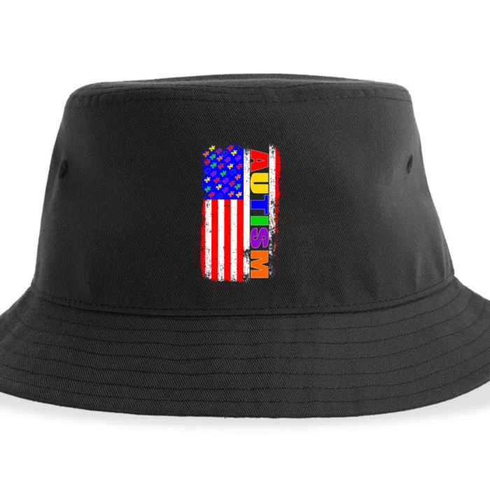 Autism Awareness USA Puzzle Rainbow Flag Sustainable Bucket Hat