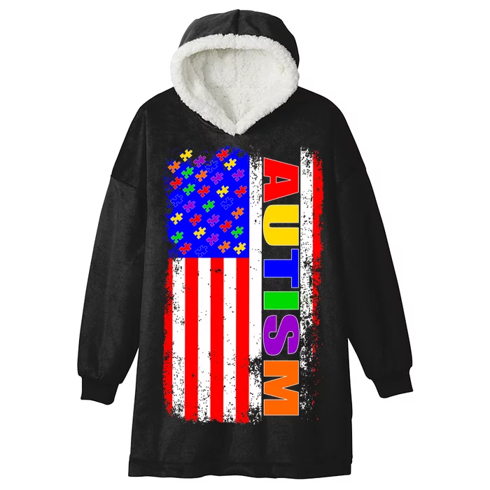 Autism Awareness USA Puzzle Rainbow Flag Hooded Wearable Blanket