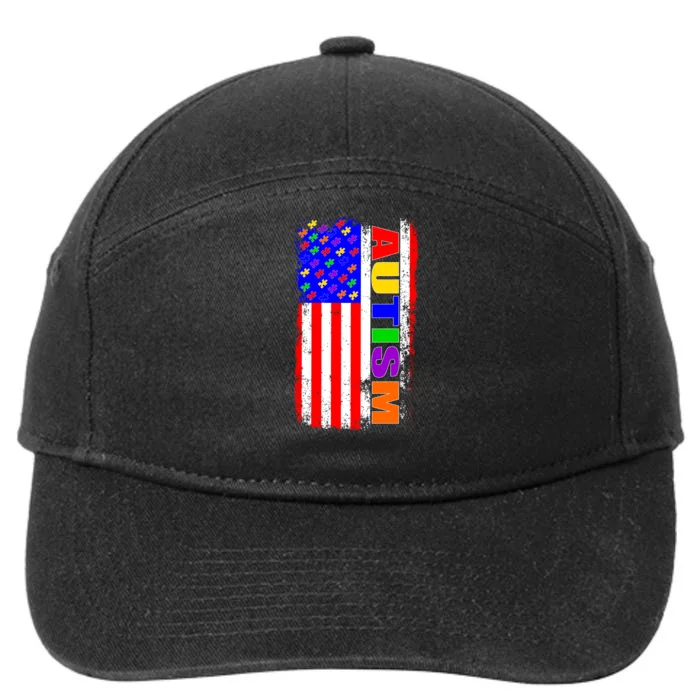 Autism Awareness USA Puzzle Rainbow Flag 7-Panel Snapback Hat