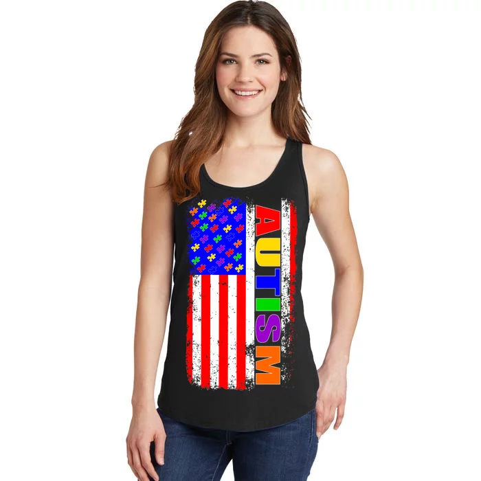 Autism Awareness USA Puzzle Rainbow Flag Ladies Essential Tank