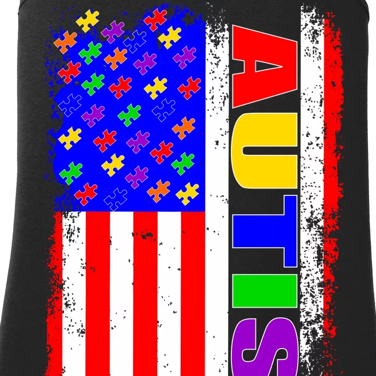 Autism Awareness USA Puzzle Rainbow Flag Ladies Essential Tank