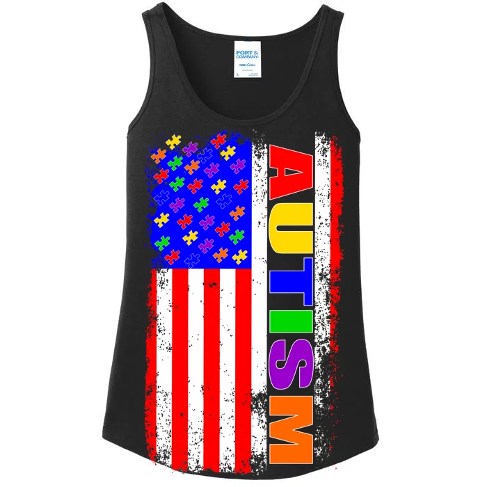 Autism Awareness USA Puzzle Rainbow Flag Ladies Essential Tank