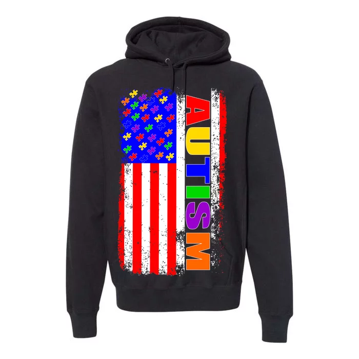 Autism Awareness USA Puzzle Rainbow Flag Premium Hoodie