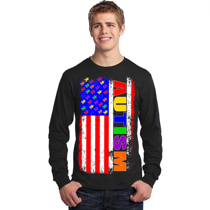 Autism Awareness USA Puzzle Rainbow Flag Tall Long Sleeve T-Shirt