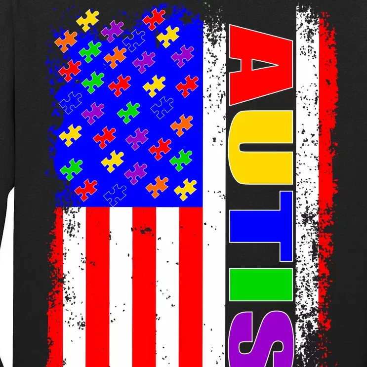 Autism Awareness USA Puzzle Rainbow Flag Tall Long Sleeve T-Shirt