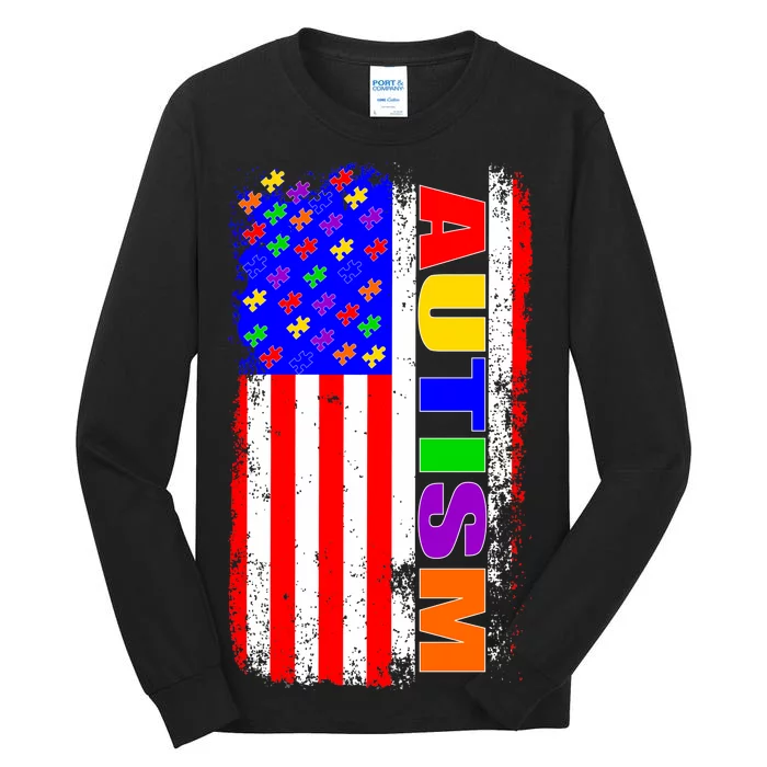 Autism Awareness USA Puzzle Rainbow Flag Tall Long Sleeve T-Shirt