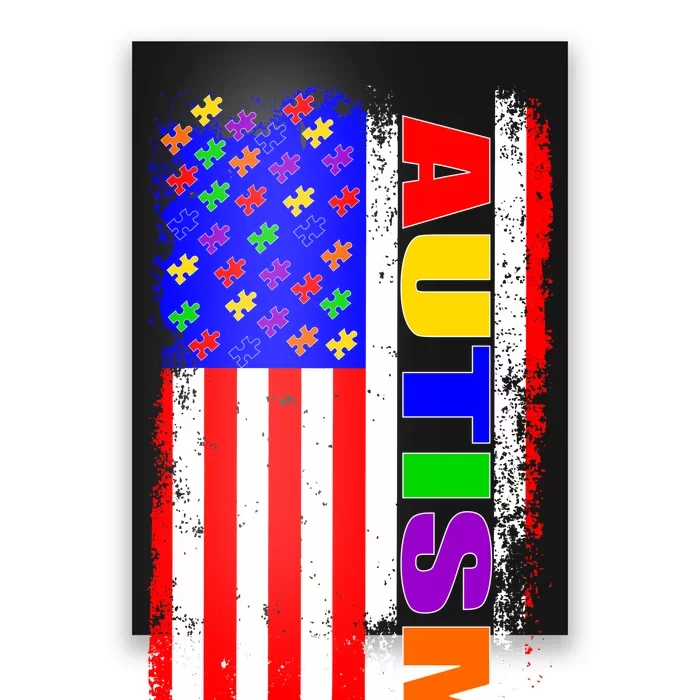 Autism Awareness USA Puzzle Rainbow Flag Poster