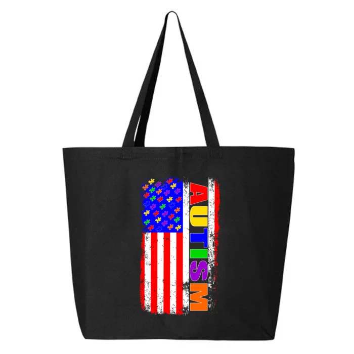 Autism Awareness USA Puzzle Rainbow Flag 25L Jumbo Tote