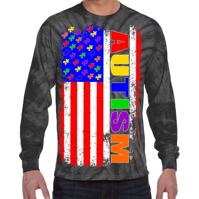 Autism Awareness USA Puzzle Rainbow Flag Tie-Dye Long Sleeve Shirt