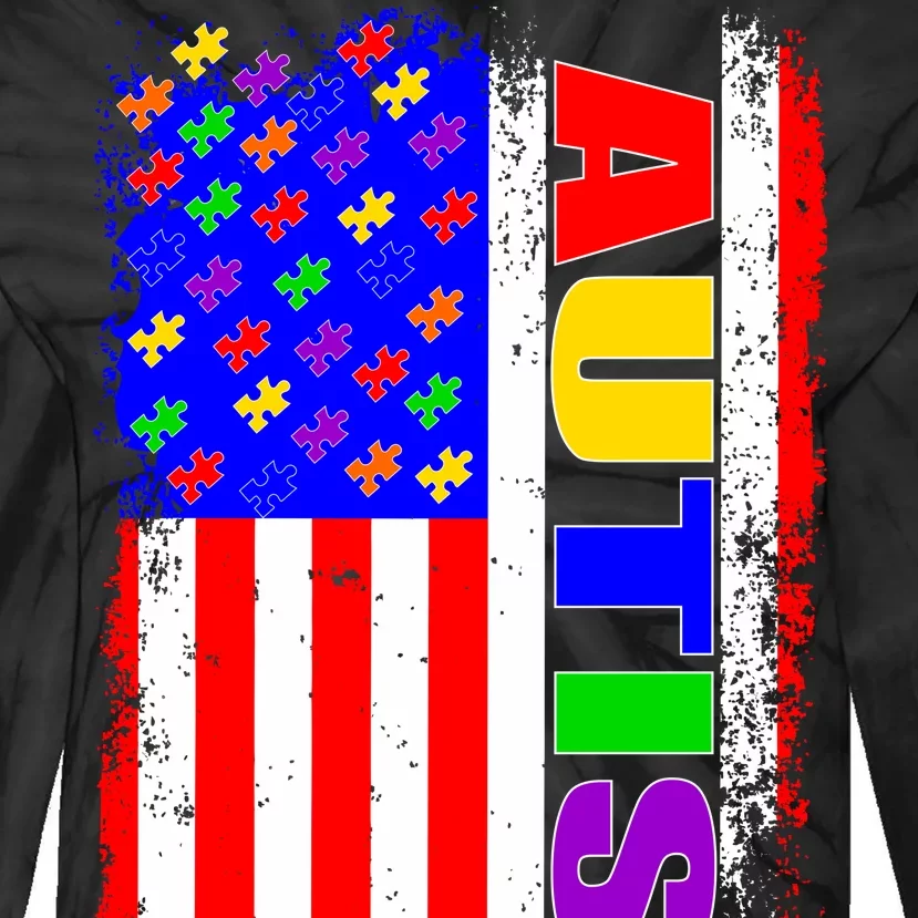 Autism Awareness USA Puzzle Rainbow Flag Tie-Dye Long Sleeve Shirt