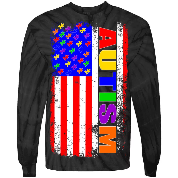 Autism Awareness USA Puzzle Rainbow Flag Tie-Dye Long Sleeve Shirt