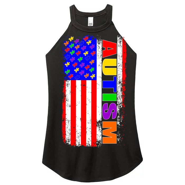 Autism Awareness USA Puzzle Rainbow Flag Women’s Perfect Tri Rocker Tank