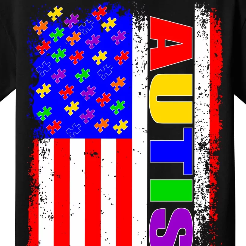 Autism Awareness USA Puzzle Rainbow Flag Kids T-Shirt