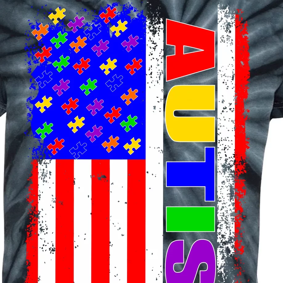 Autism Awareness USA Puzzle Rainbow Flag Kids Tie-Dye T-Shirt