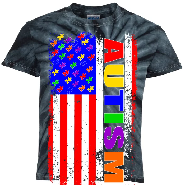 Autism Awareness USA Puzzle Rainbow Flag Kids Tie-Dye T-Shirt