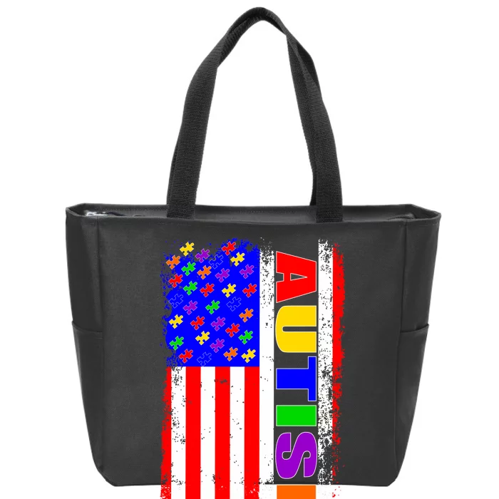 Autism Awareness USA Puzzle Rainbow Flag Zip Tote Bag