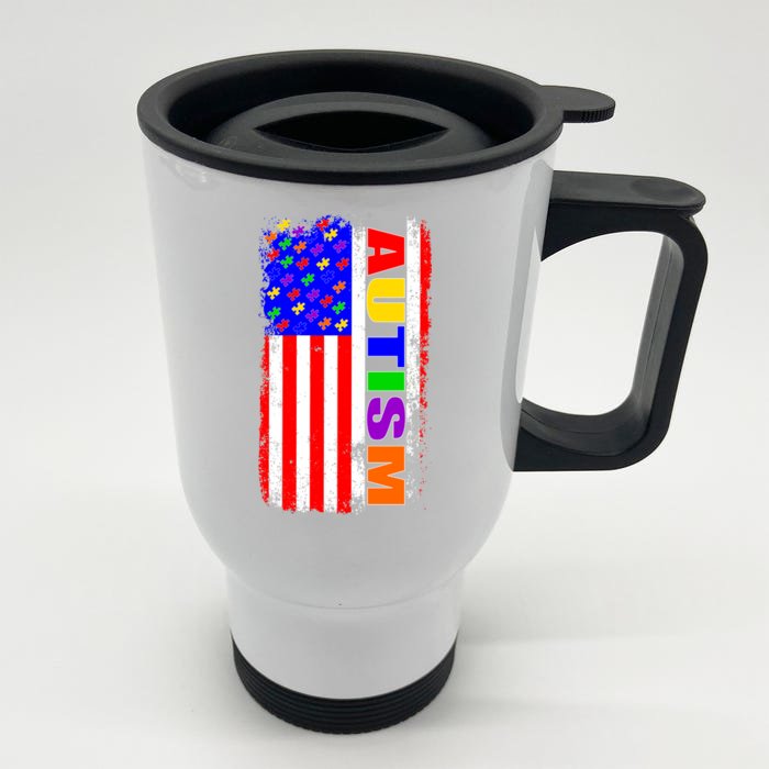 Autism Awareness USA Puzzle Rainbow Flag Front & Back Stainless Steel Travel Mug