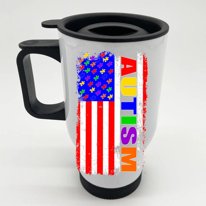 Autism Awareness USA Puzzle Rainbow Flag Front & Back Stainless Steel Travel Mug