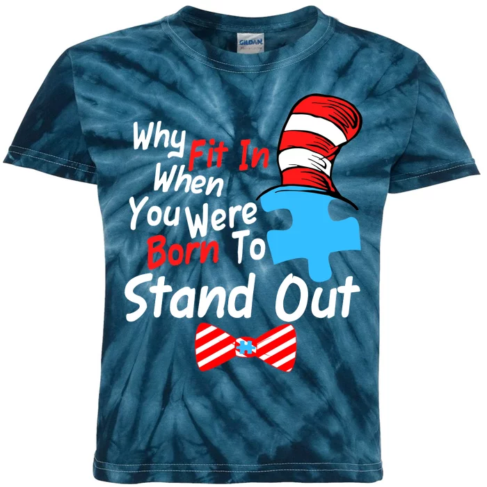 Autism Awareness Why Fit In When You Were Born To Stand Out Puzzle Kids Tie-Dye T-Shirt