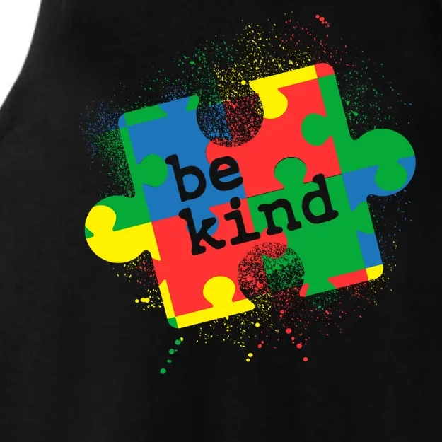 Autism Be Kind Puzzle Piece Splatter Ladies Tri-Blend Wicking Tank