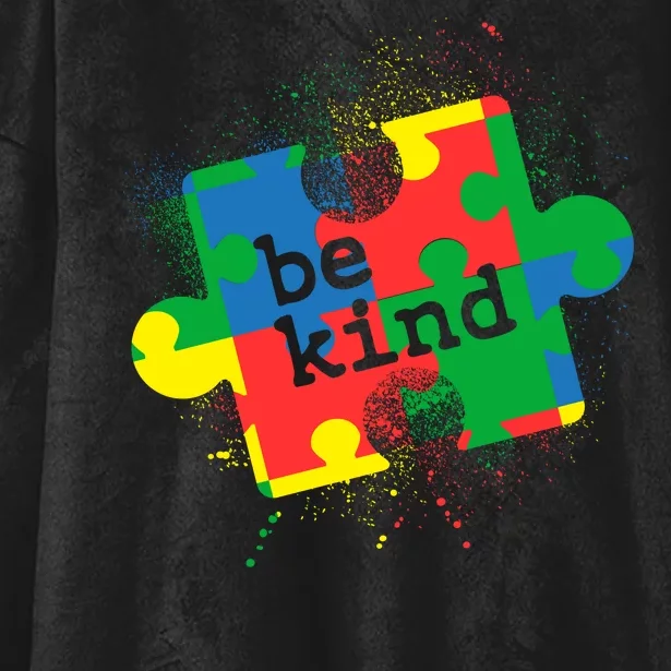 Autism Be Kind Puzzle Piece Splatter Hooded Wearable Blanket