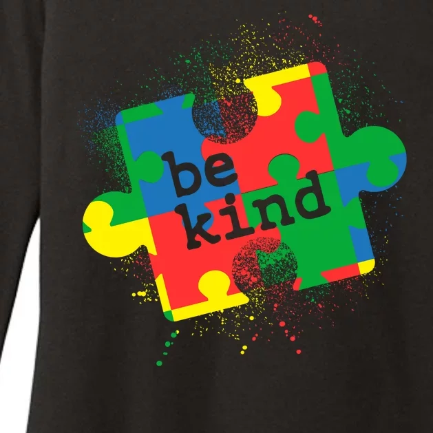 Autism Be Kind Puzzle Piece Splatter Womens CVC Long Sleeve Shirt