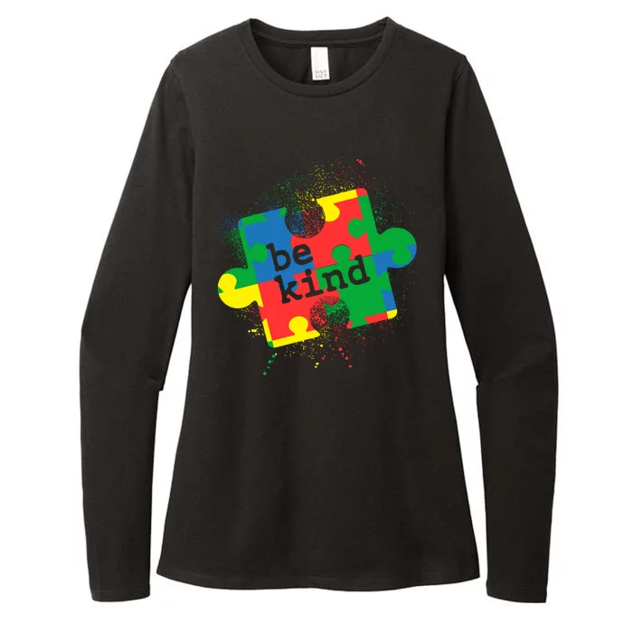 Autism Be Kind Puzzle Piece Splatter Womens CVC Long Sleeve Shirt