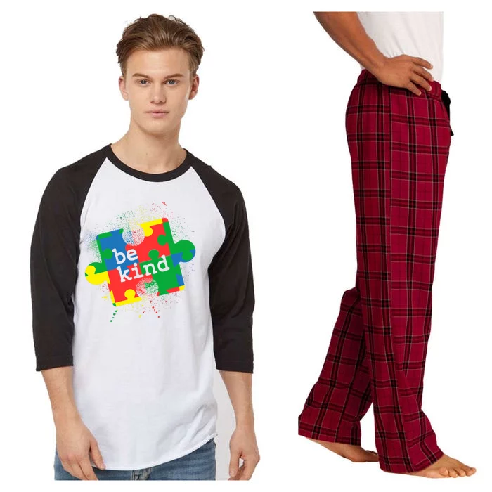 Autism Be Kind Puzzle Piece Splatter Raglan Sleeve Pajama Set